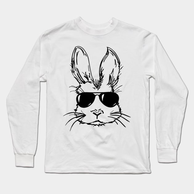 Bunny Face With Sunglasses For Boys Men Kids Easter Shirt Long Sleeve T-Shirt by WoowyStore